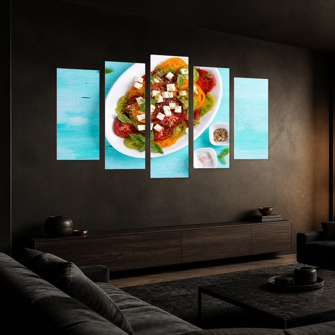 Fresh Salad in Vivid Color — five-panel wall art in perspective interior | 5wallart 53085 M2