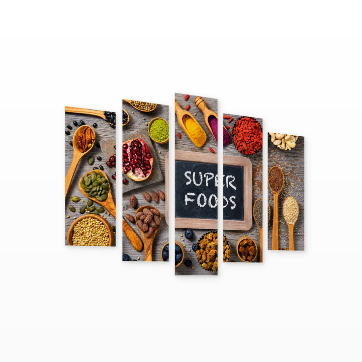 Superfoods in Vivid Color — five-panel wall art on white background in perspective | 5wallart 53089 M1