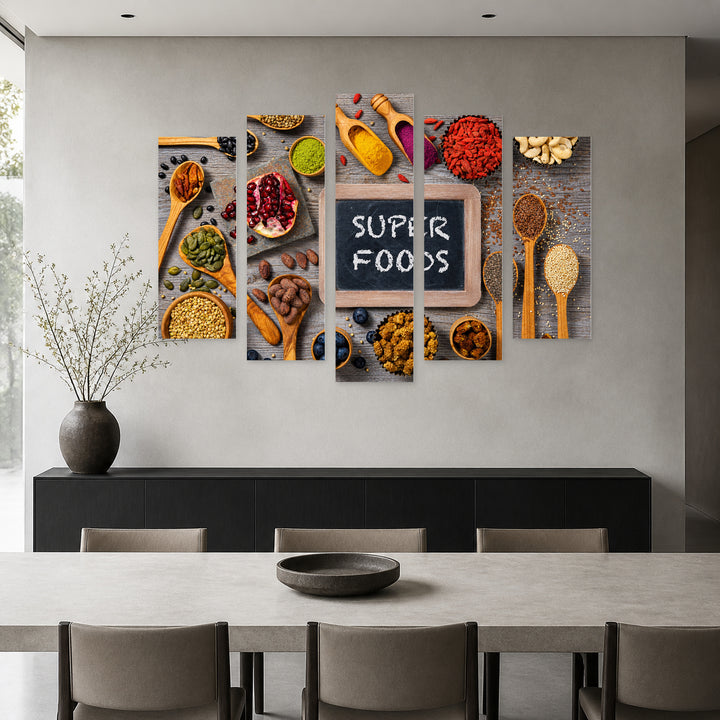 Superfoods in Vivid Color — five-panel wall art in alternate frontal interior | 5wallart 53089 M4