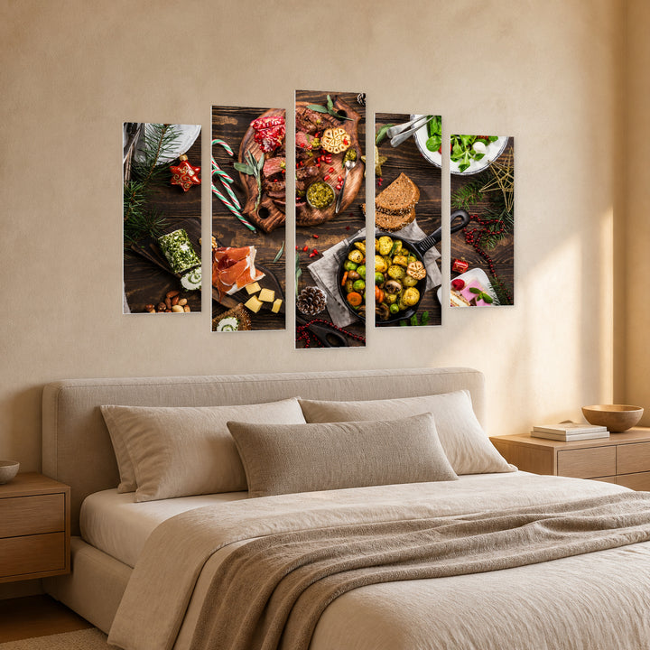 Hearty Feast Contemporary Study — five-panel wall art in perspective interior | 5wallart 53101 M2