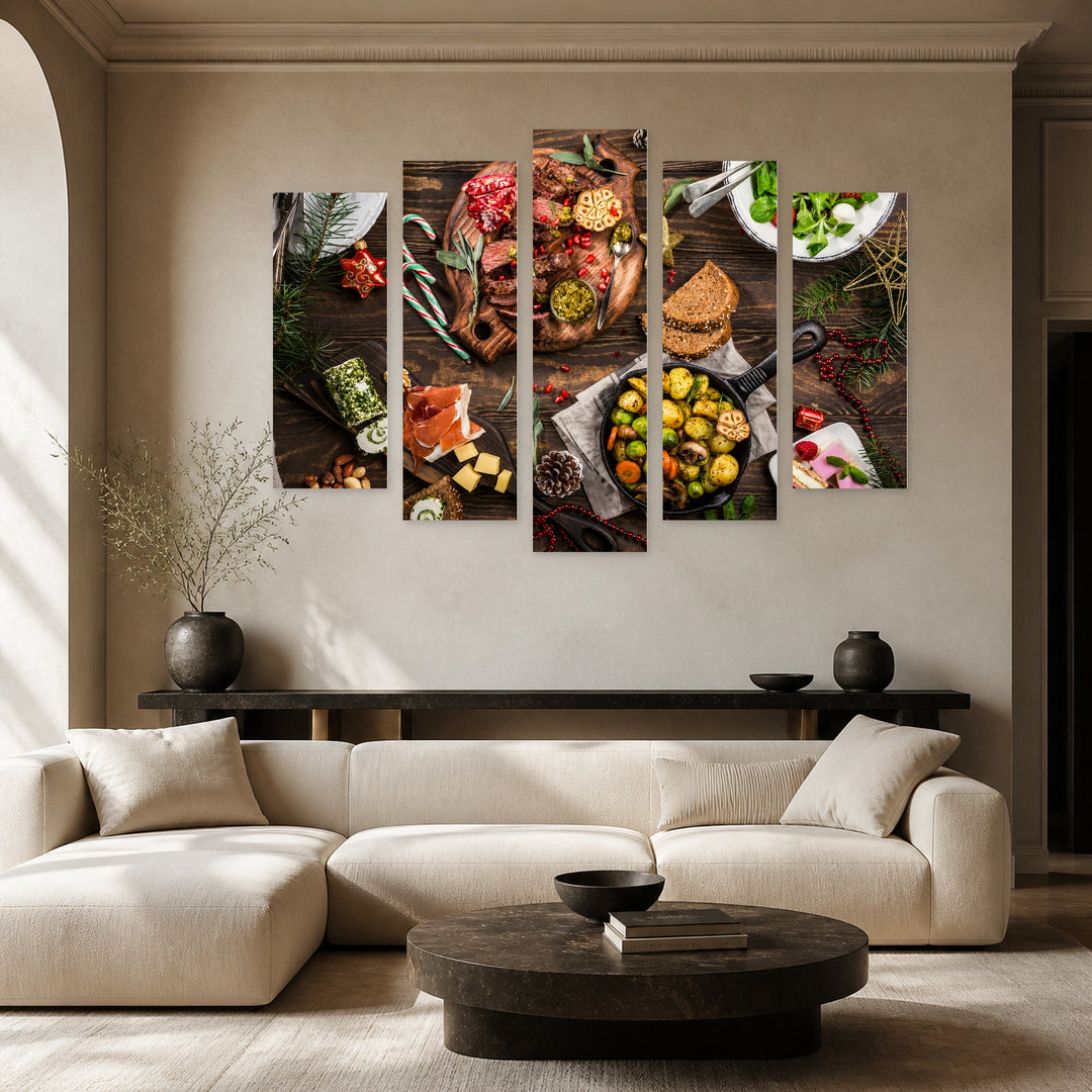 Hearty Feast Contemporary Study — five-panel wall art in frontal interior | 5wallart 53101 M3
