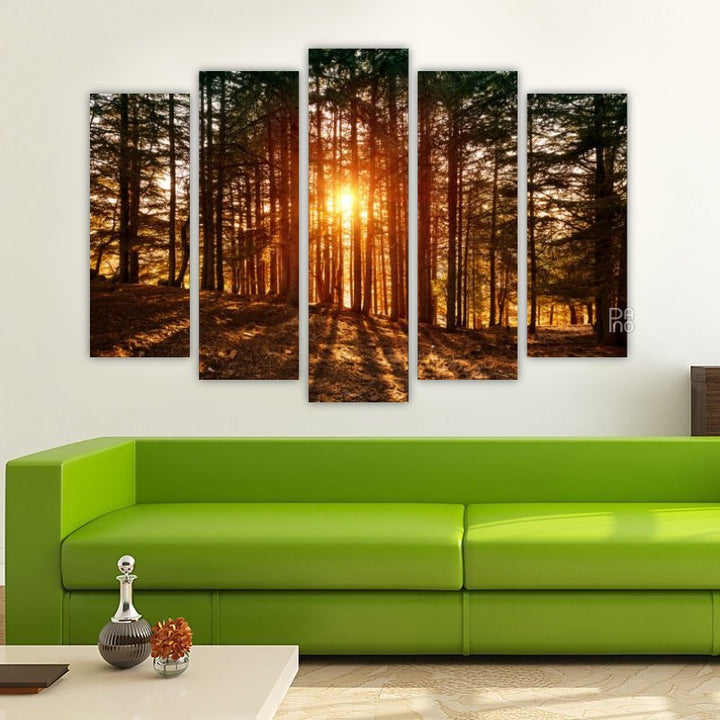 Beautiful forest landscape – five-piece modular wall art