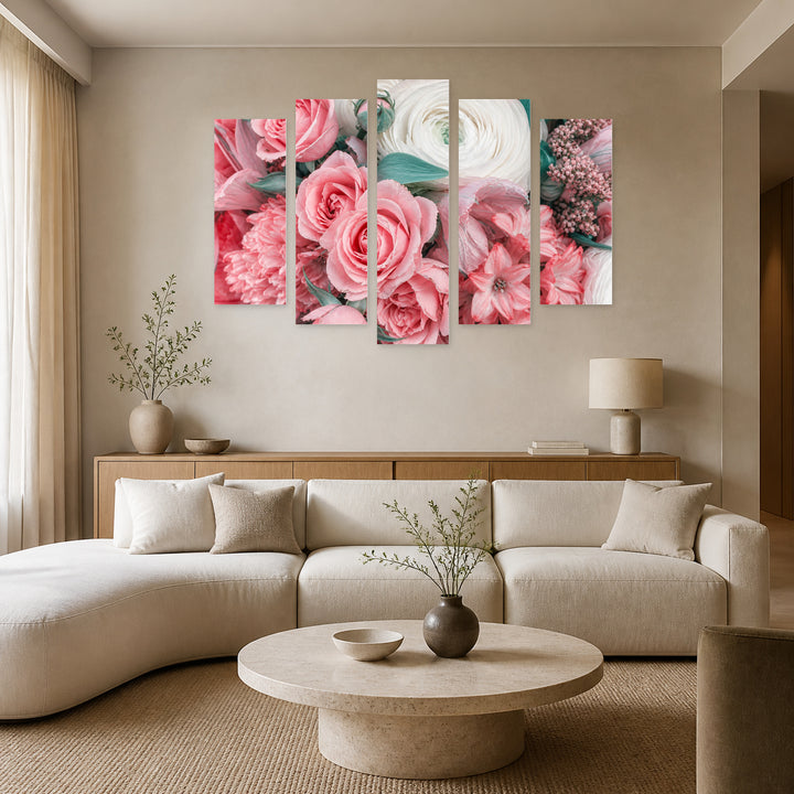 Close-up Bouquet in Vivid Color — five-panel wall art in frontal interior | 5wallart 53111 M3