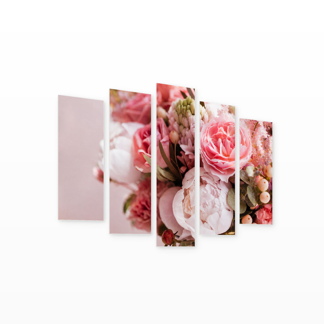 Blooming Flowers Art Study — five-panel wall art on white background in perspective | 5wallart 53112 M1