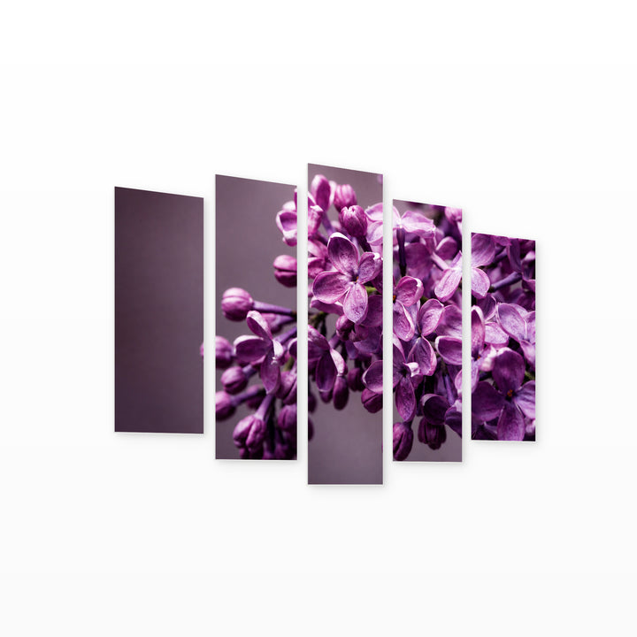 Close-up Lilac with Geometric Rhythm — five-panel wall art on white background in perspective | 5wallart 53139 M1