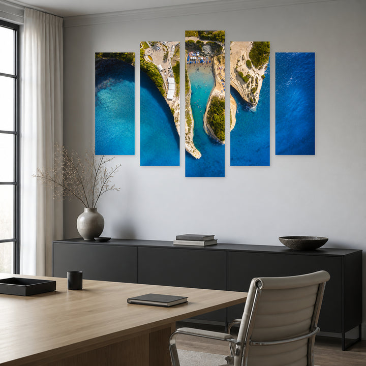 Corfu Kerkyra, Greece in Serene Light — five-panel wall art in alternate frontal interior | 5wallart 53161 M4