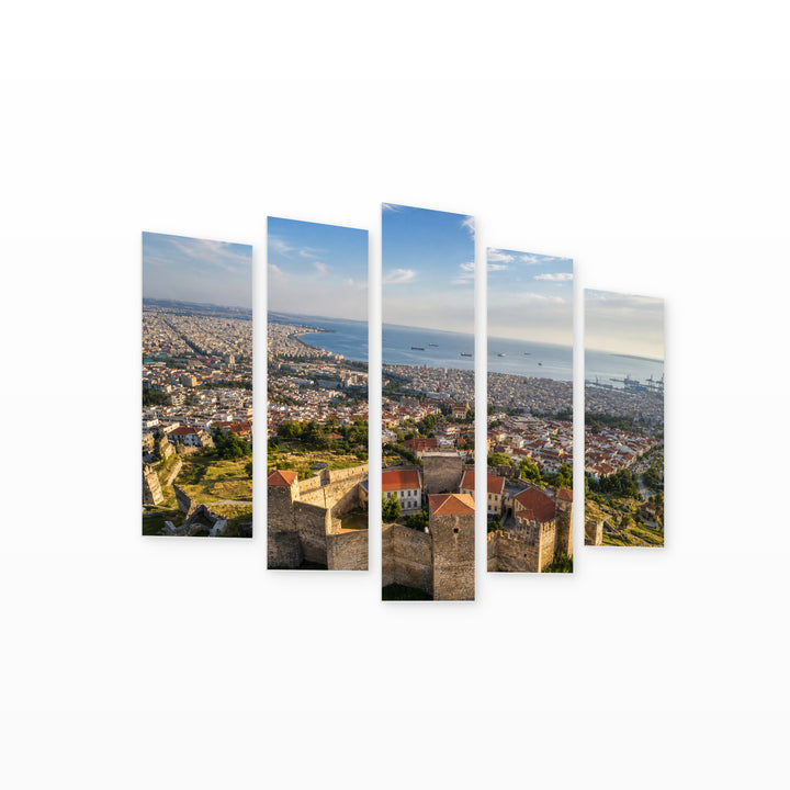 Aerial View of the Old in Serene Light — five-panel wall art on white background in perspective | 5wallart 53165 M1