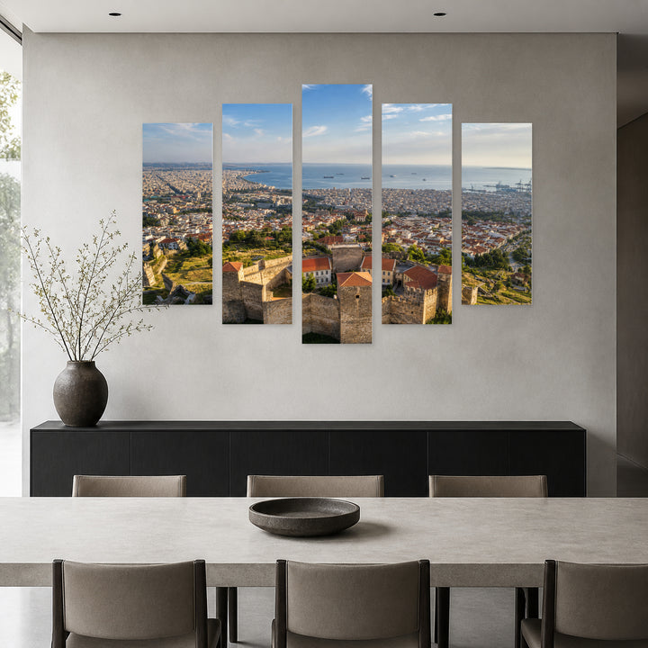 Aerial View of the Old in Serene Light — five-panel wall art in alternate frontal interior | 5wallart 53165 M4