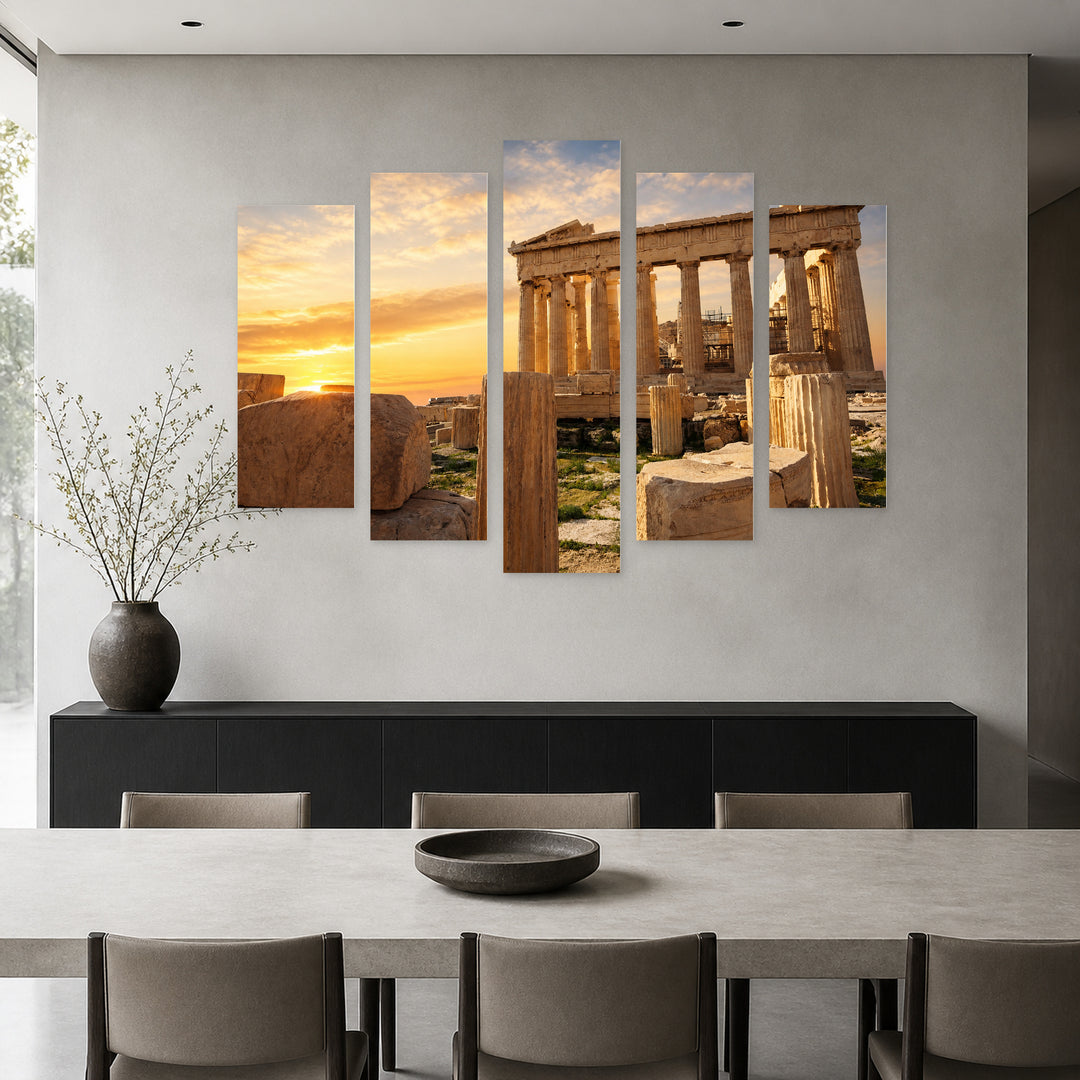 Acropolis of Athens, Greece at Golden Sunset — five-panel wall art in alternate frontal interior | 5wallart 53173 M4