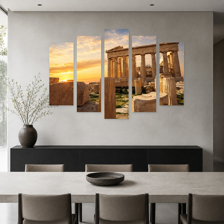 Acropolis of Athens, Greece at Golden Sunset — five-panel wall art in alternate frontal interior | 5wallart 53173 M4