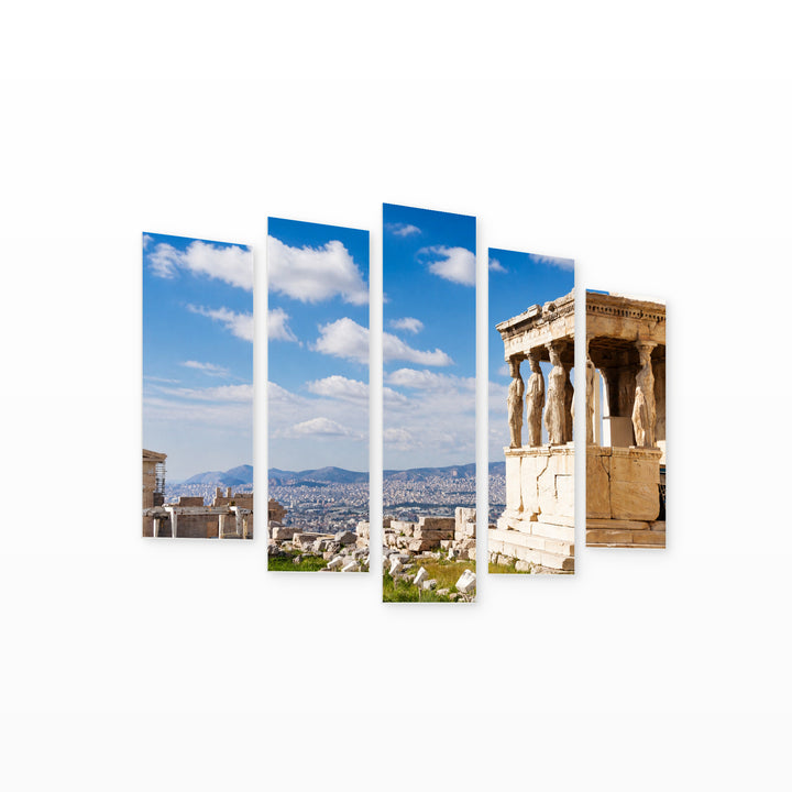 View of Erechtheion with Acropolis Skyline — five-panel wall art on white background in perspective | 5wallart 53190 M1