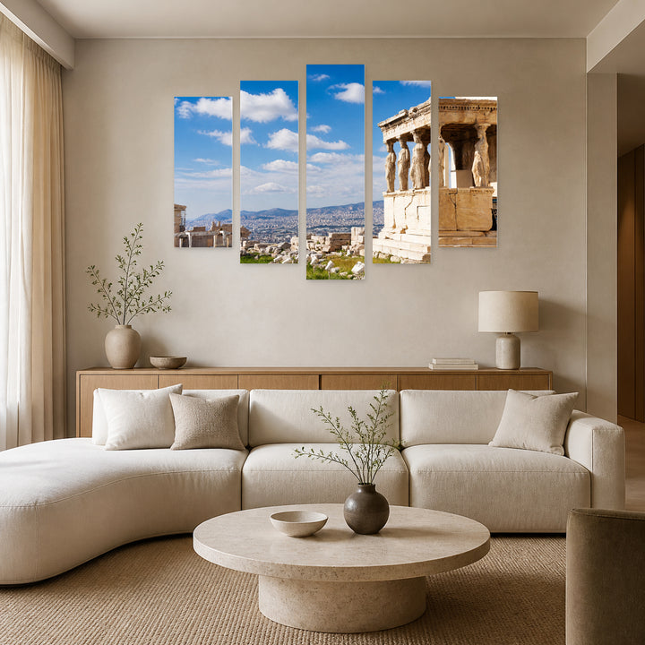 View of Erechtheion with Acropolis Skyline — five-panel wall art in alternate frontal interior | 5wallart 53190 M4