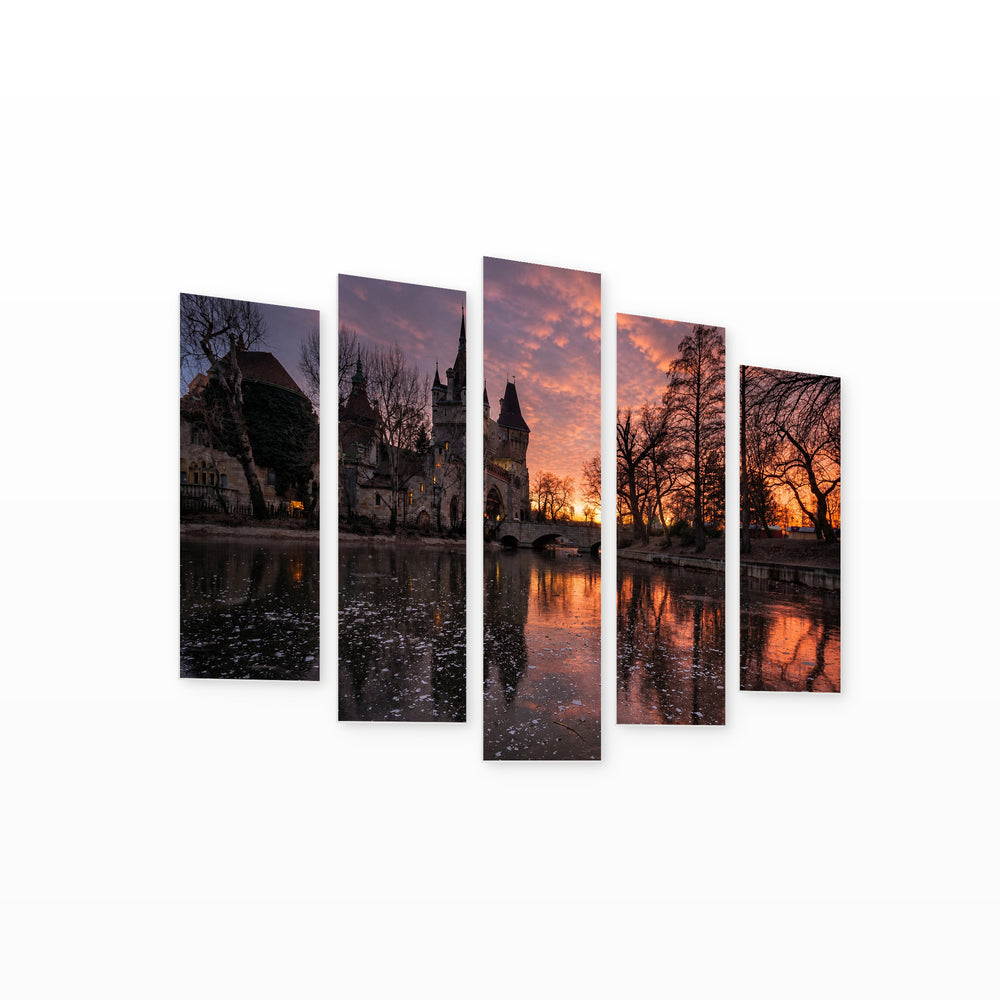 Budapest City Park Sunset Glow — five-panel wall art on white background in perspective | 5wallart 53205 M1