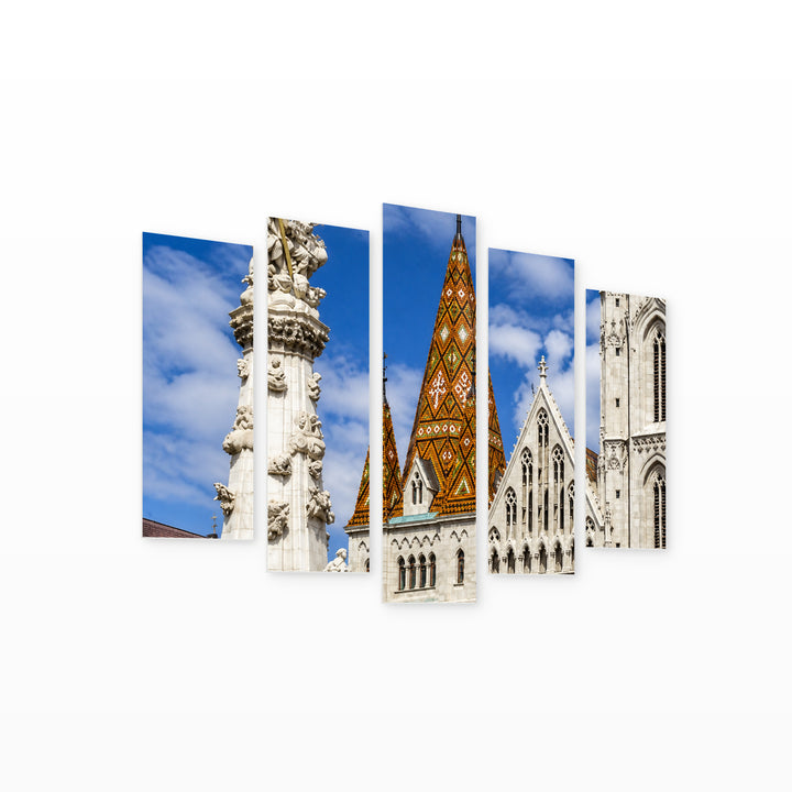 St. Matthias Church in Blue and Gold — five-panel wall art on white background in perspective | 5wallart 53210 M1