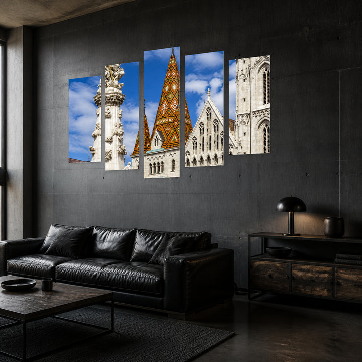 St. Matthias Church in Blue and Gold — five-panel wall art in perspective interior | 5wallart 53210 M2
