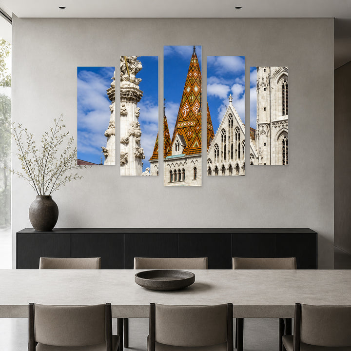 St. Matthias Church in Blue and Gold — five-panel wall art in frontal interior | 5wallart 53210 M3