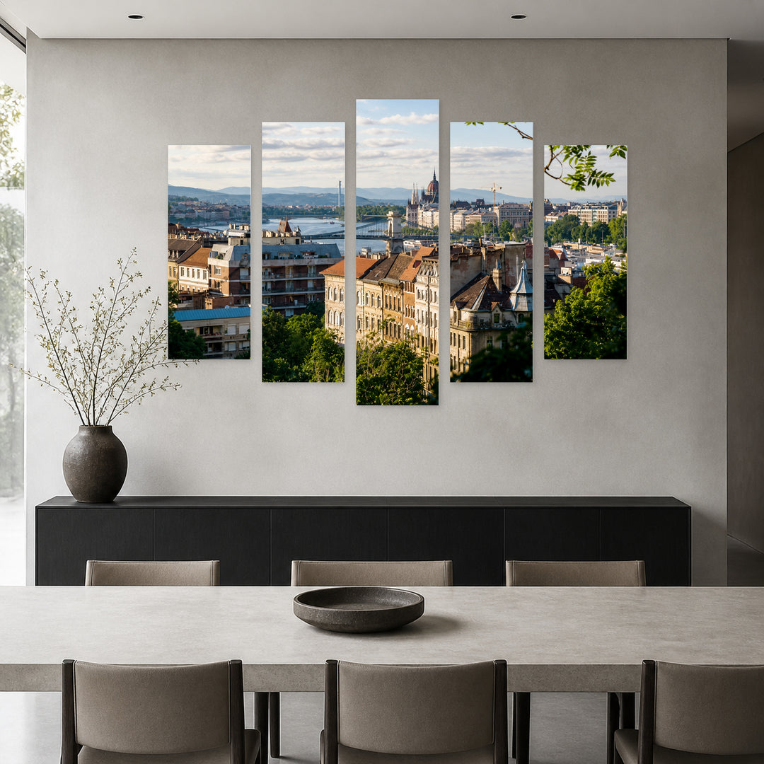 City View from Gellért Hill in Serene Light — five-panel wall art in alternate frontal interior | 5wallart 53213 M4