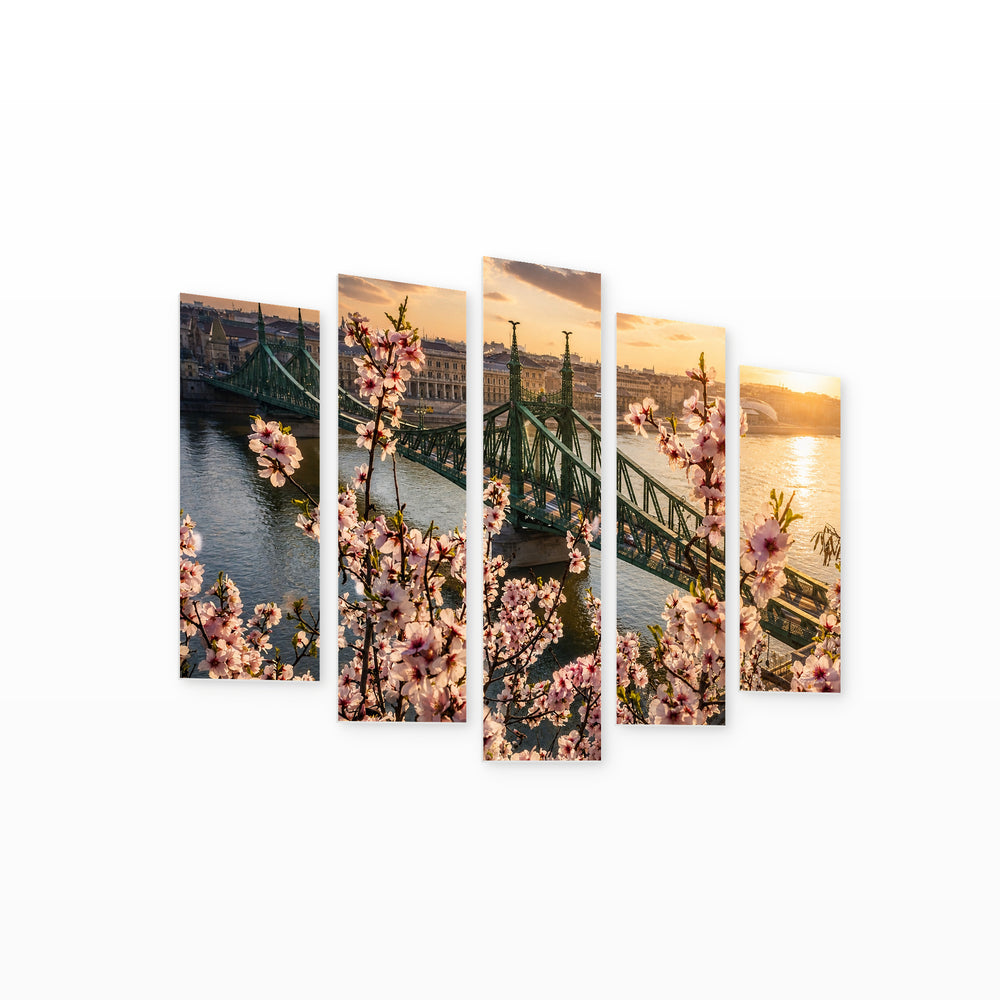 Spring in Budapest with Dreamlike Atmosphere — five-panel wall art on white background in perspective | 5wallart 53222 M1