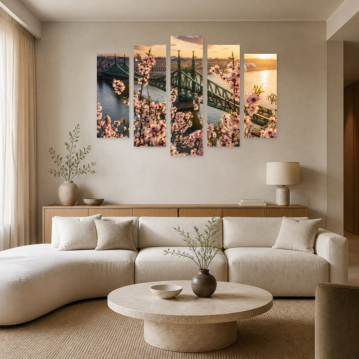 Spring in Budapest with Dreamlike Atmosphere — five-panel wall art in alternate frontal interior | 5wallart 53222 M4
