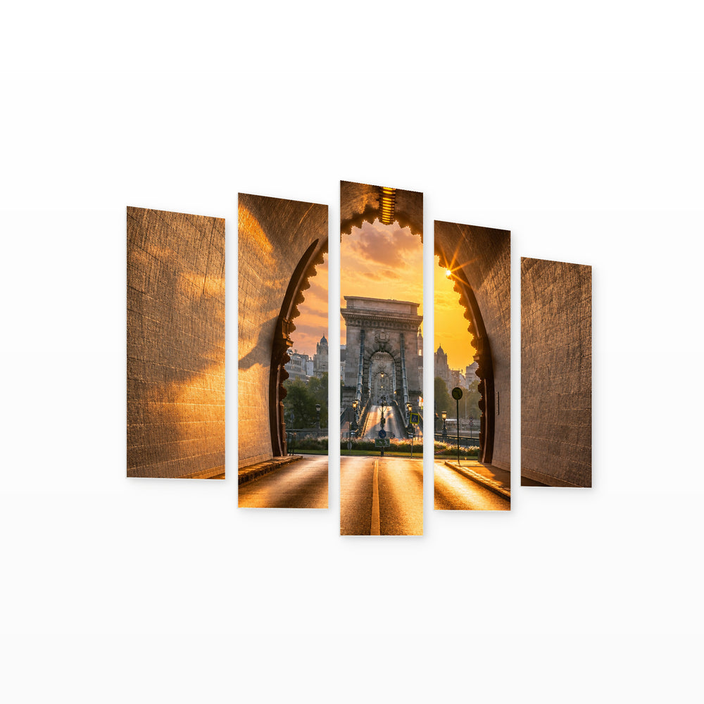 Light in the Tunnel in Serene Light — five-panel wall art on white background in perspective | 5wallart 53228 M1