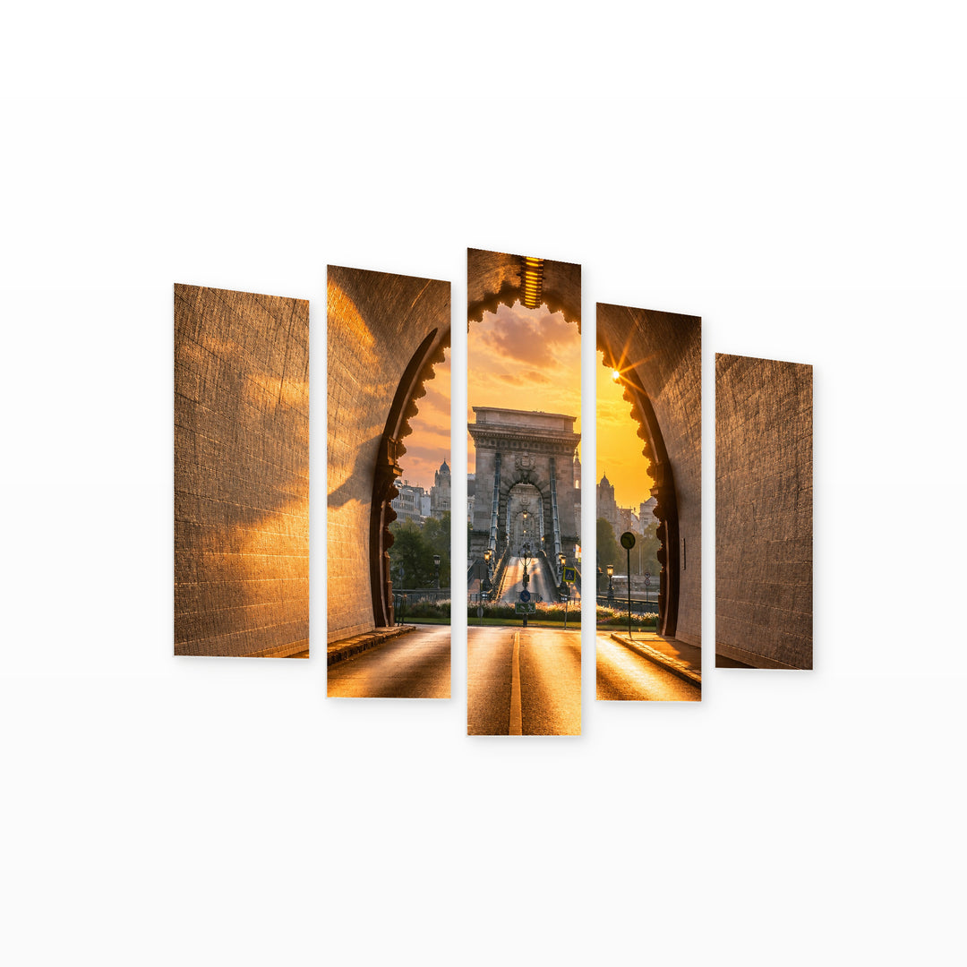 Light in the Tunnel in Serene Light — five-panel wall art on white background in perspective | 5wallart 53228 M1