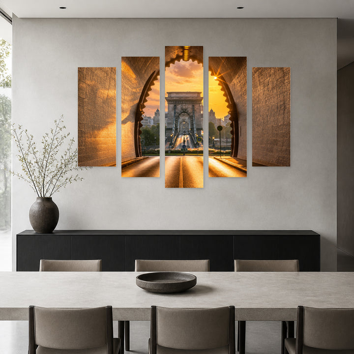 Light in the Tunnel in Serene Light — five-panel wall art in frontal interior | 5wallart 53228 M3