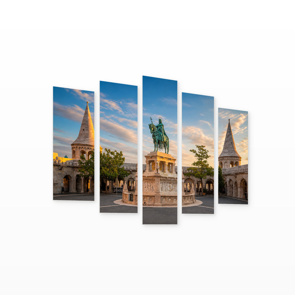 Statue of Saint Stephen in Serene Light — five-panel wall art on white background in perspective | 5wallart 53229 M1