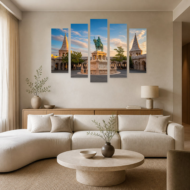 Statue of Saint Stephen in Serene Light — five-panel wall art in frontal interior | 5wallart 53229 M3
