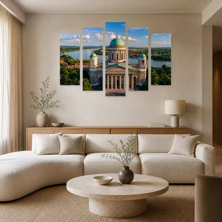 Archbishopric of Esztergom-budapest in Vivid Color — five-panel wall art in frontal interior | 5wallart 53241 M3