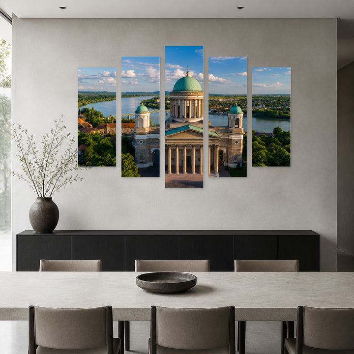 Archbishopric of Esztergom-budapest in Vivid Color — five-panel wall art in alternate frontal interior | 5wallart 53241 M4