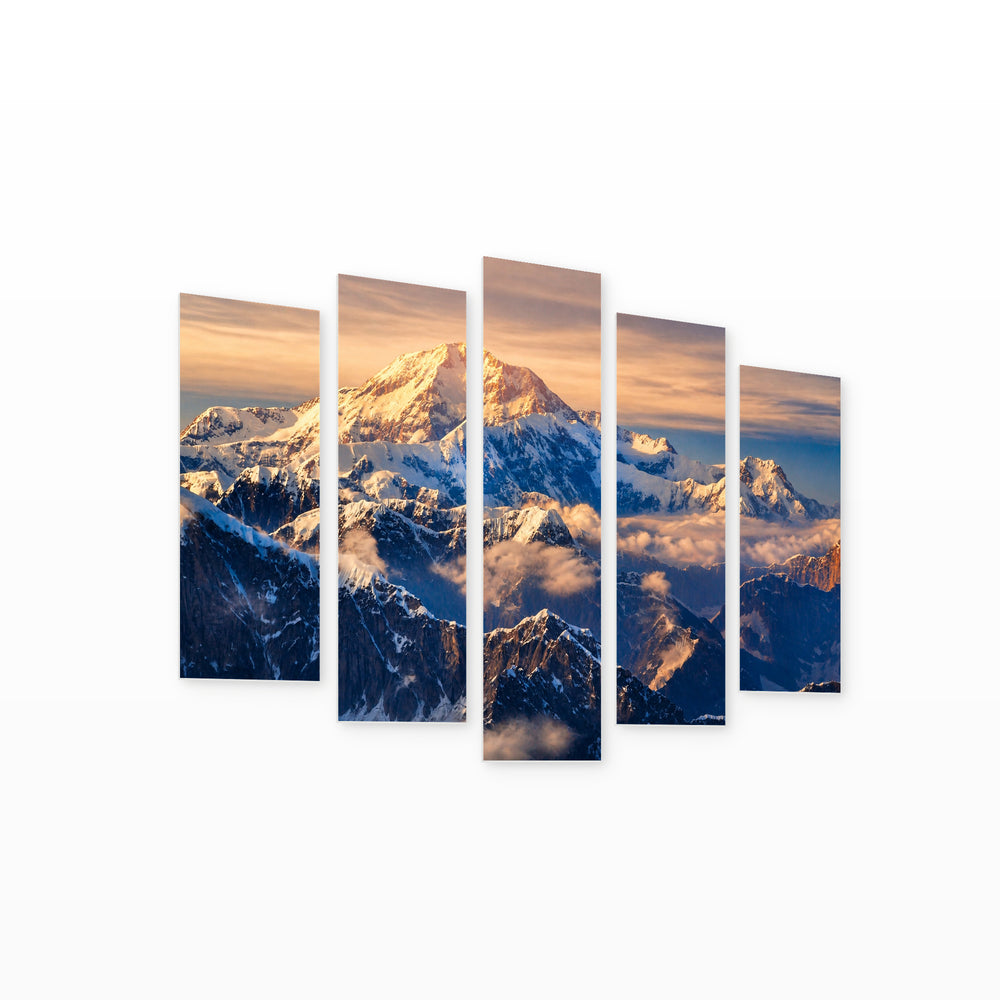 Denali in Blue and Gold — five-panel wall art on white background in perspective | 5wallart 53250 M1