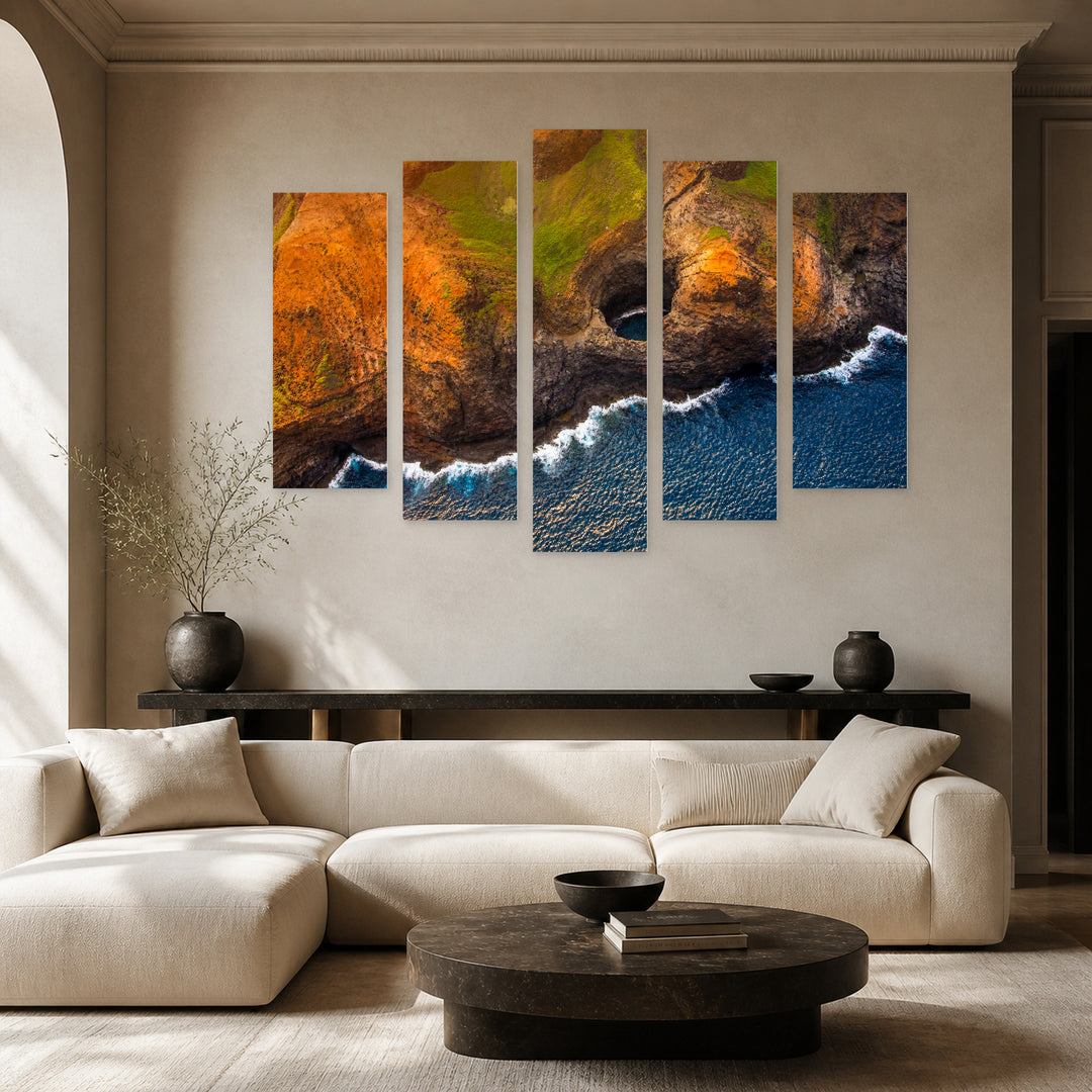 Kauai, Hawaii at Golden Sunset — five-panel wall art in frontal interior | 5wallart 53277 M3