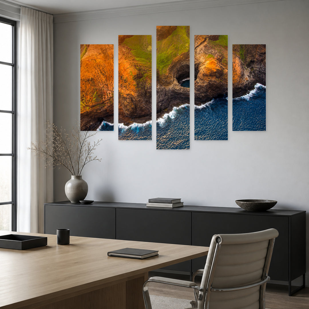 Kauai, Hawaii at Golden Sunset — five-panel wall art in alternate frontal interior | 5wallart 53277 M4