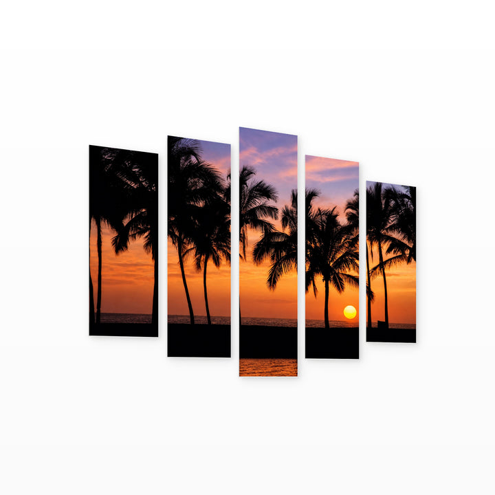 Sunset on the Big Island with Dreamlike Atmosphere — five-panel wall art on white background in perspective | 5wallart 53287 M1