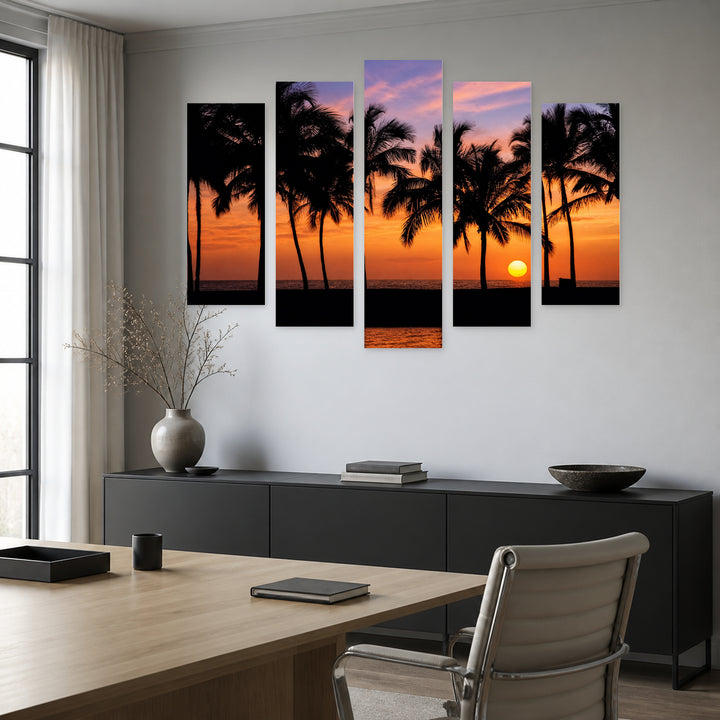 Sunset on the Big Island with Dreamlike Atmosphere — five-panel wall art in alternate frontal interior | 5wallart 53287 M4