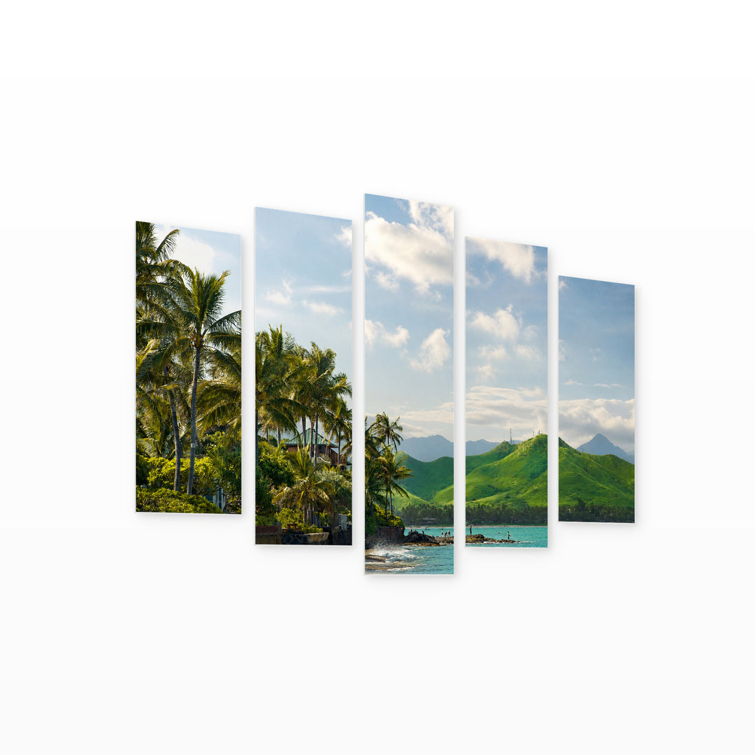 Lanikai Beach in Serene Light — five-panel wall art on white background in perspective | 5wallart 53296 M1