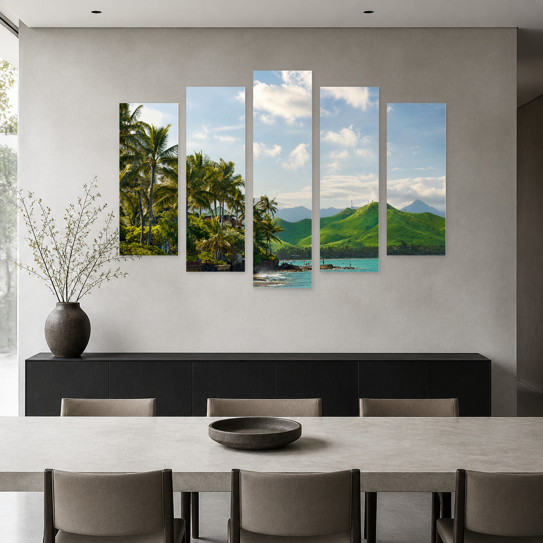 Lanikai Beach in Serene Light — five-panel wall art in frontal interior | 5wallart 53296 M3