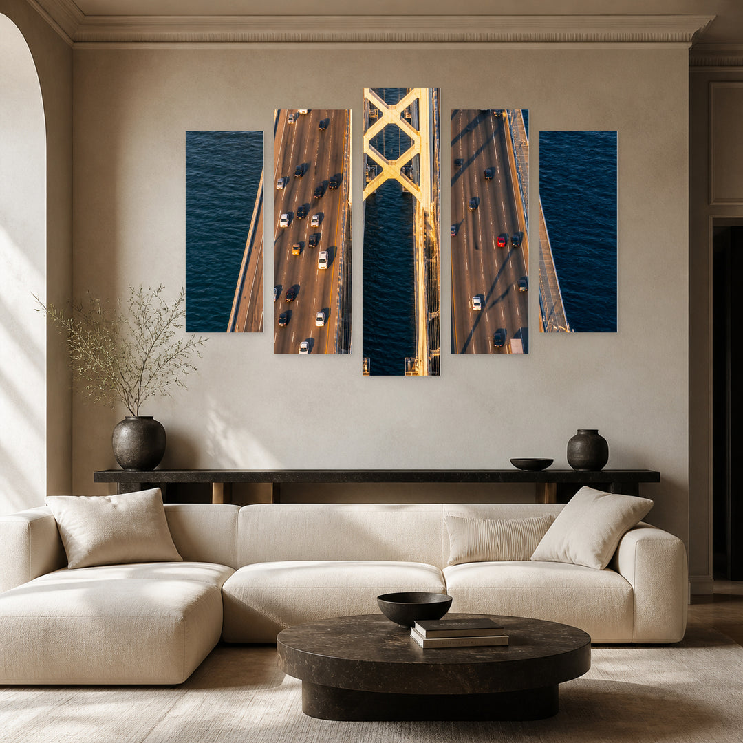 San Francisco-oakland Bridge in Blue and Gold — five-panel wall art in alternate frontal interior | 5wallart 53306 M4