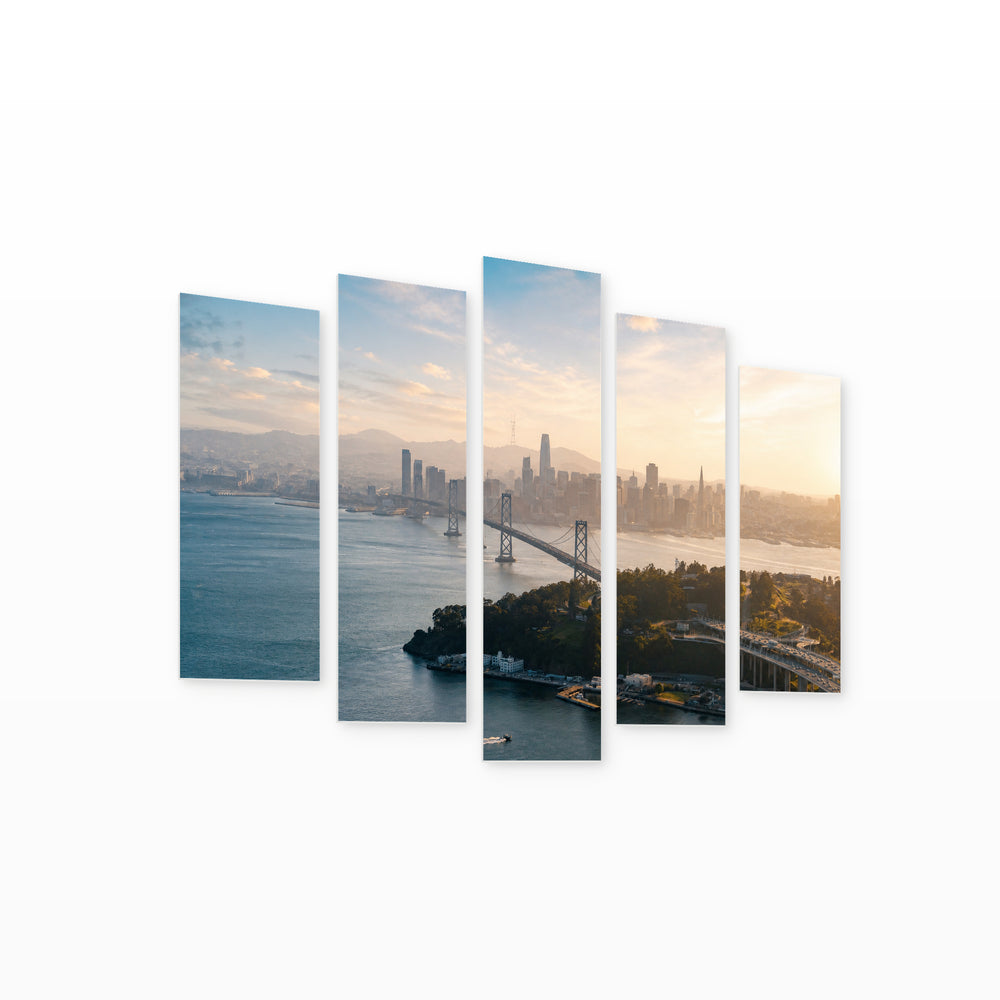 San Francisco Cityscape with Dreamlike Atmosphere — five-panel wall art on white background in perspective | 5wallart 53307 M1