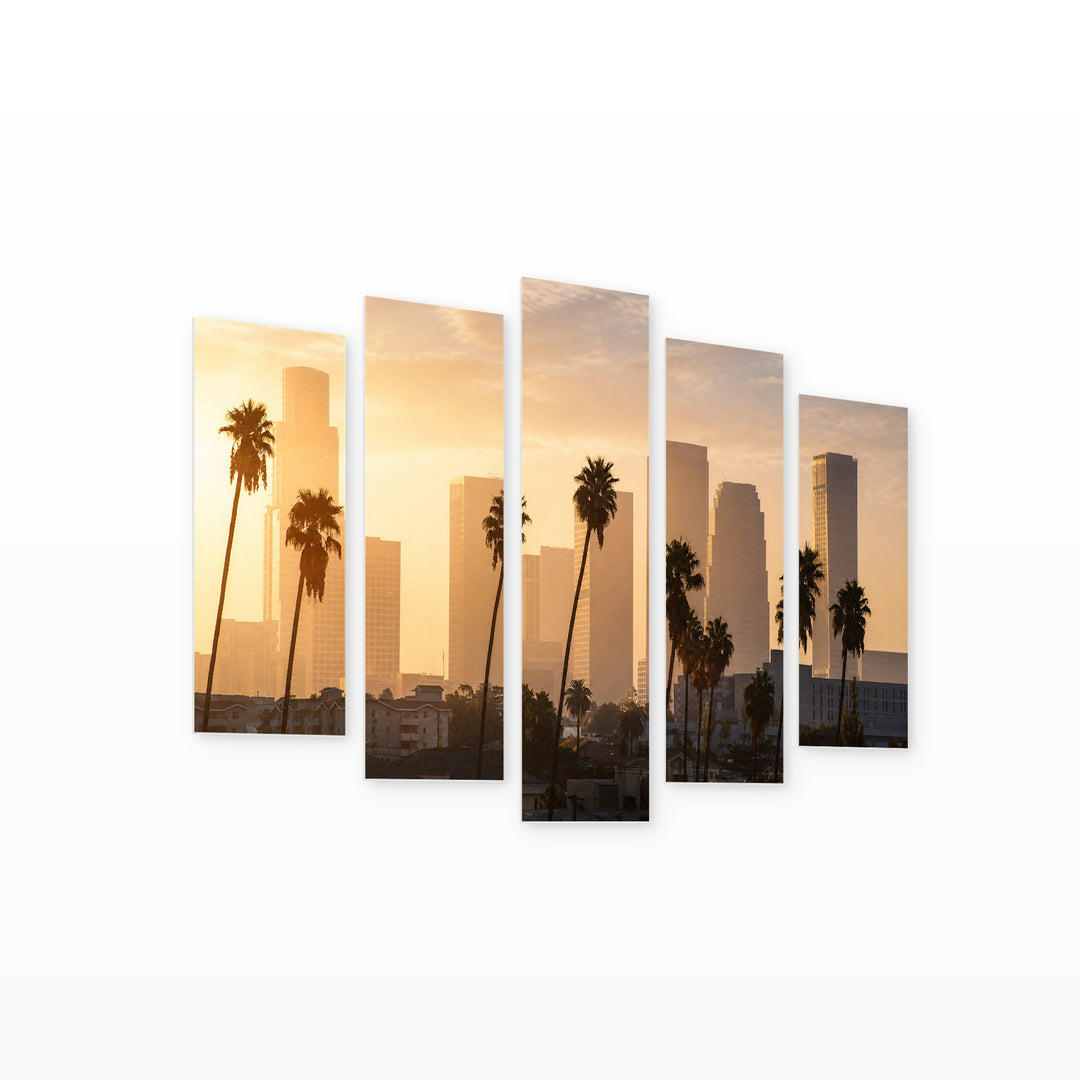 Morning Sunlight in Los Angeles with Dreamlike Atmosphere — five-panel wall art on white background in perspective | 5wallart 53329 M1