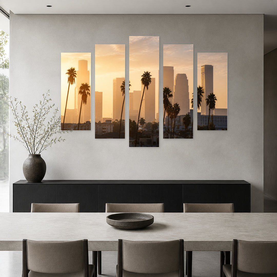 Morning Sunlight in Los Angeles with Dreamlike Atmosphere — five-panel wall art in alternate frontal interior | 5wallart 53329 M4