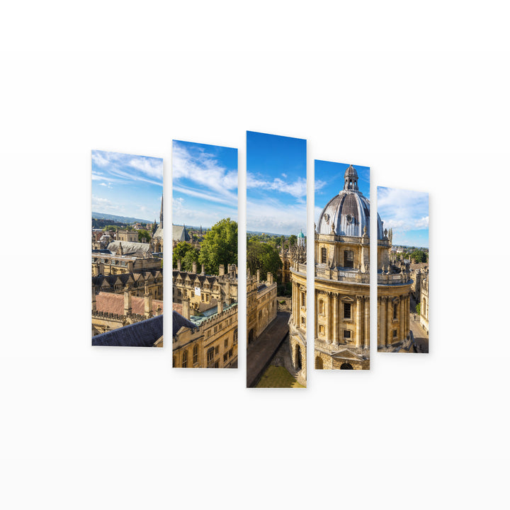 Bodleian Library and Oxford in Serene Light — five-panel wall art on white background in perspective | 5wallart 53345 M1