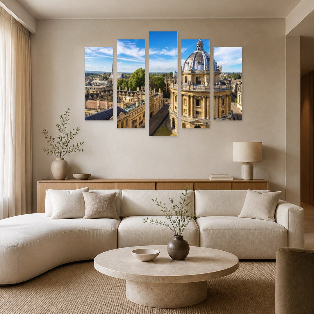 Bodleian Library and Oxford in Serene Light — five-panel wall art in frontal interior | 5wallart 53345 M3