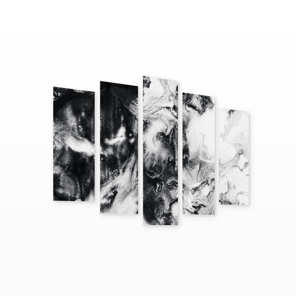 Abstract Acrylic Painting with Dramatic Contrast — five-panel wall art on white background in perspective | 5wallart 53356 M1
