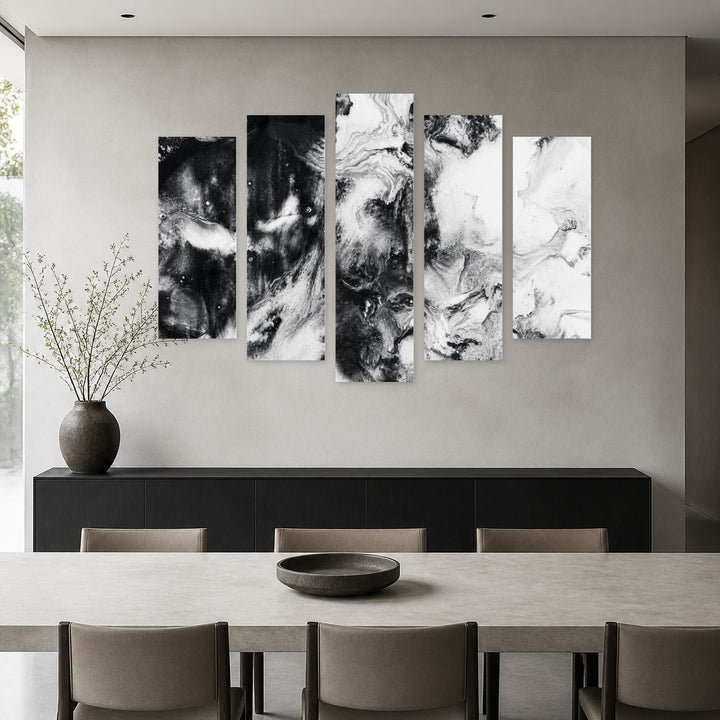 Abstract Acrylic Painting with Dramatic Contrast — five-panel wall art in frontal interior | 5wallart 53356 M3