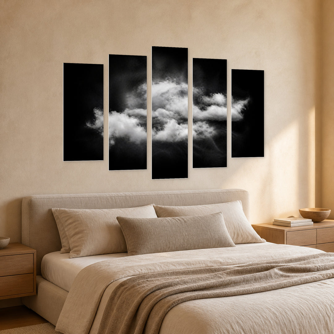 Abstract Cloud with Geometric Rhythm — five-panel wall art in perspective interior | 5wallart 53363 M2