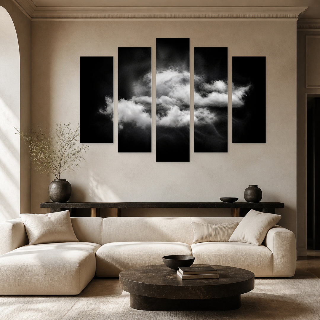 Abstract Cloud with Geometric Rhythm — five-panel wall art in frontal interior | 5wallart 53363 M3