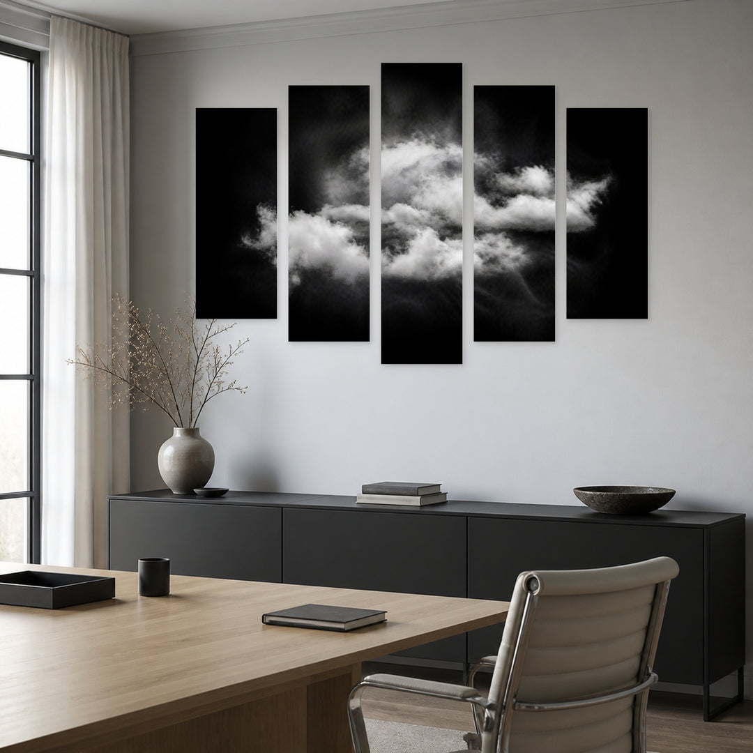 Abstract Cloud with Geometric Rhythm — five-panel wall art in alternate frontal interior | 5wallart 53363 M4