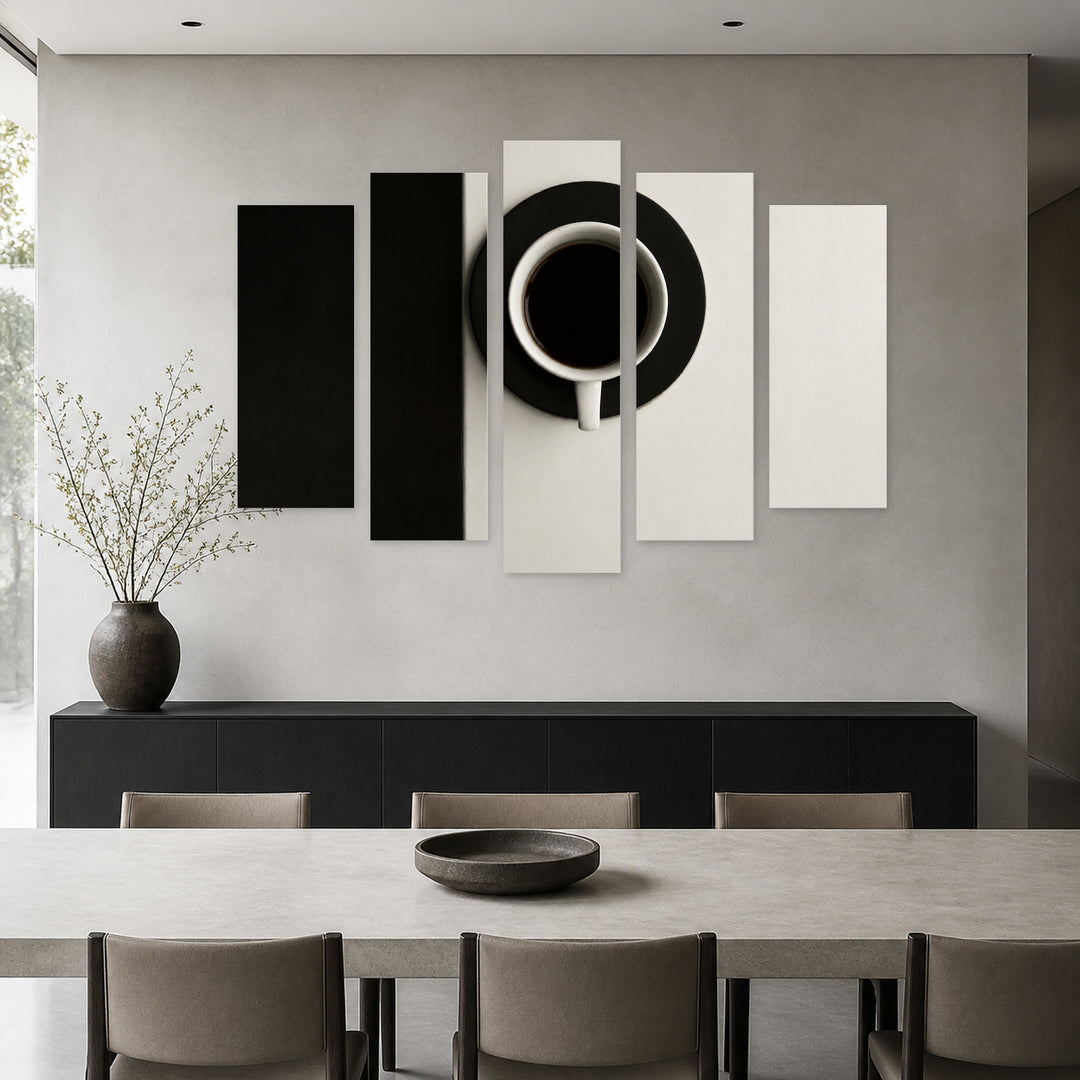 Minimalist Coffee Background Still Life — five-panel wall art in frontal interior | 5wallart 53366 M3