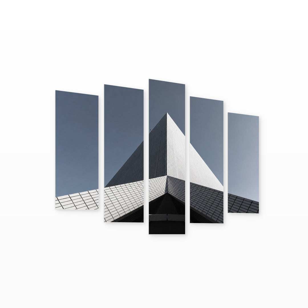 Modern Building with Geometric Rhythm — five-panel wall art on white background in perspective | 5wallart 53373 M1